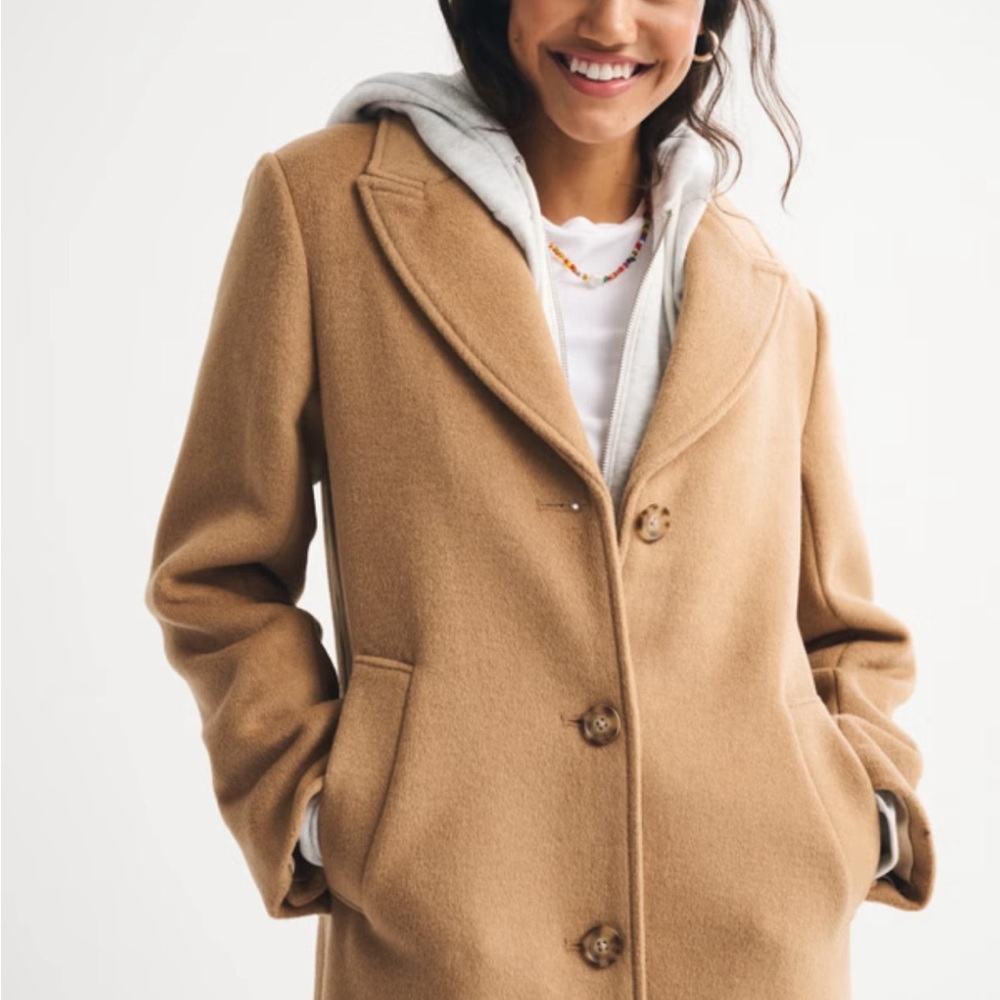 Wool Tailored Coat Beige Tan Camel Topcoat - Picture 2 of 3